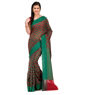 Red Faux Chanderi Saree