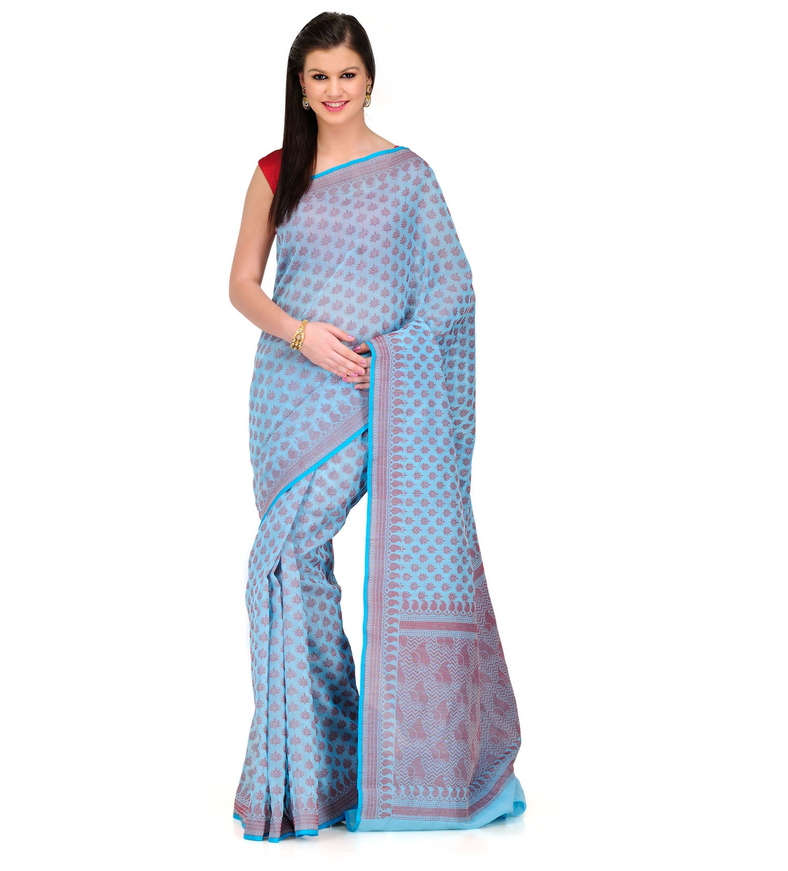 Turquoise Cotton Silk Saree