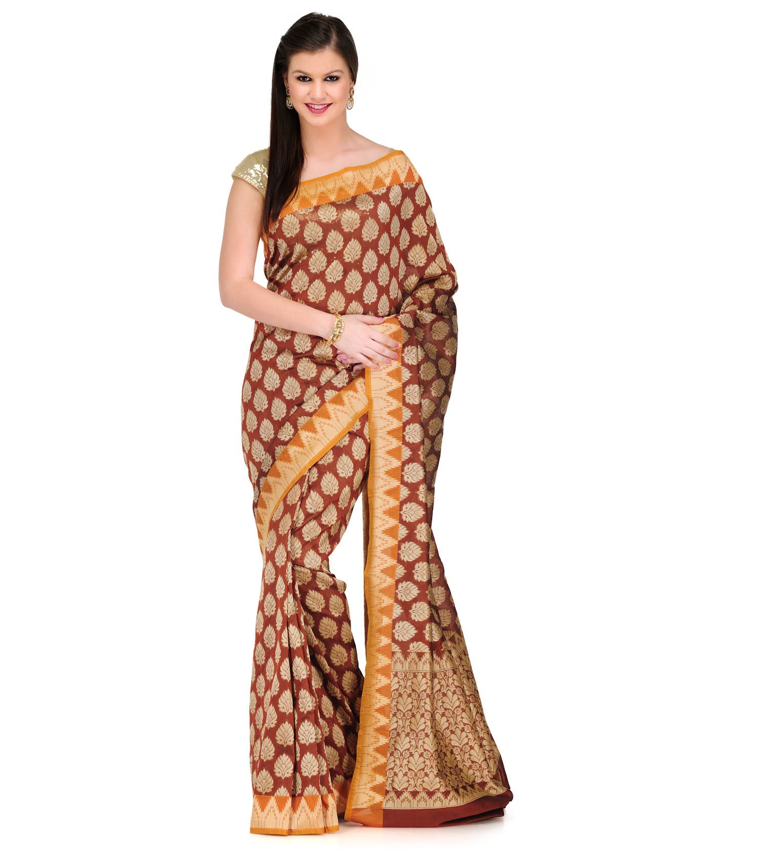 Rust Kora Silk Saree