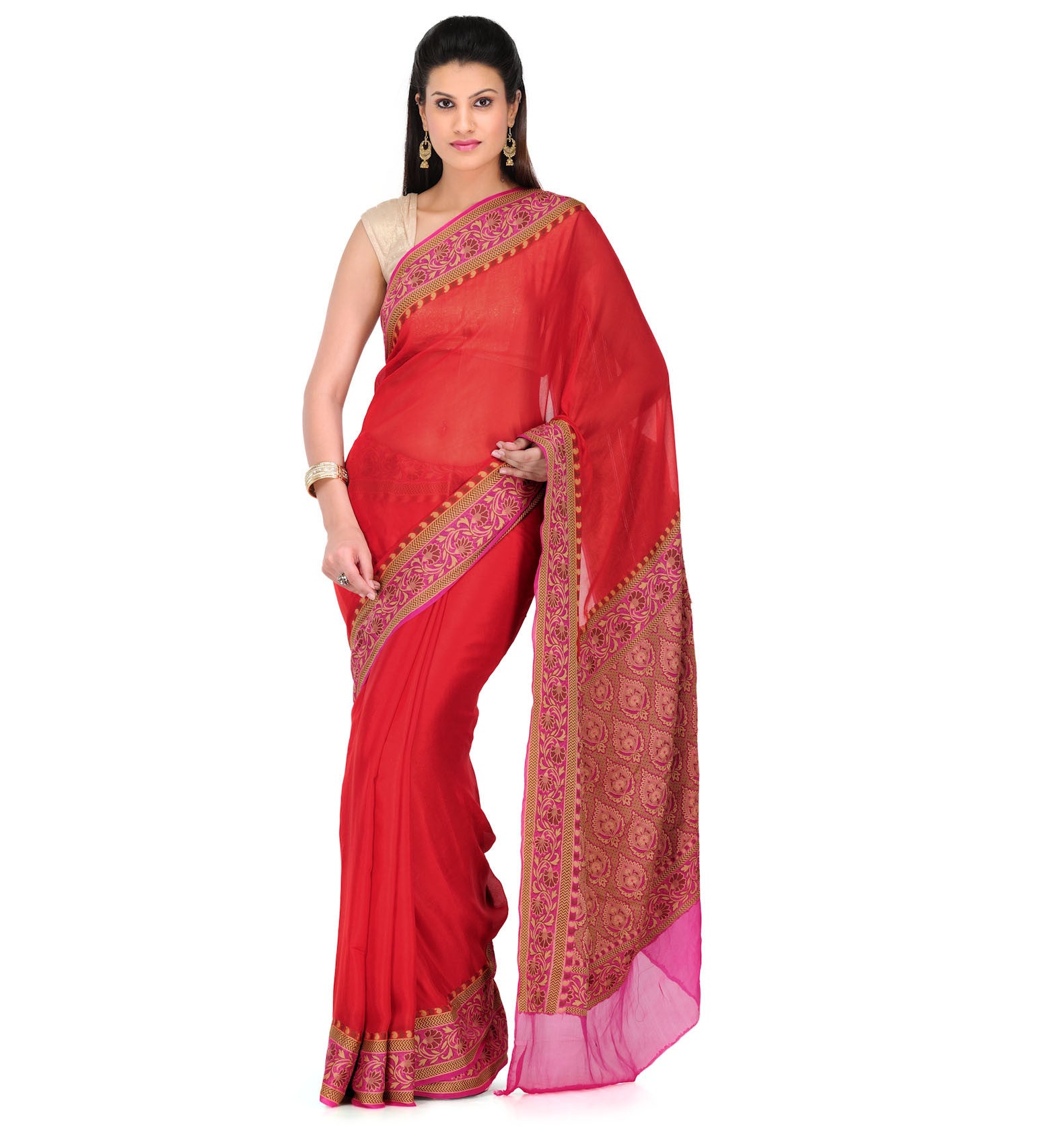 Red Pure Georgette Saree