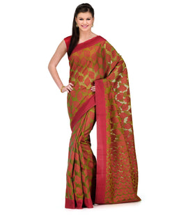 Green Faux Chanderi Saree