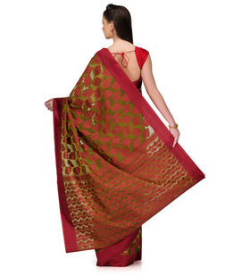 Green Faux Chanderi Saree