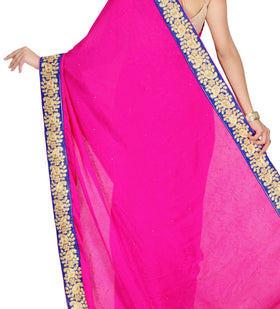 Magenta Faux Crepe Saree