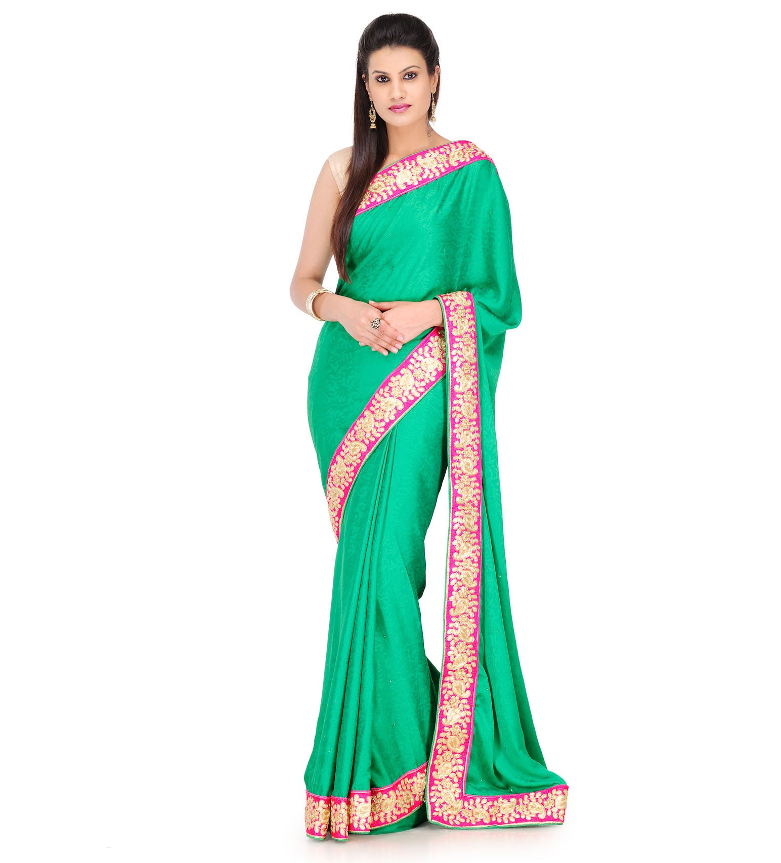 Green Faux Crepe Saree