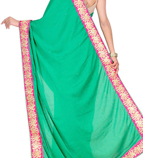 Green Faux Crepe Saree