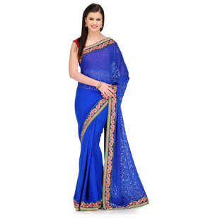 Royal Blue Brasso Saree with Zari Border