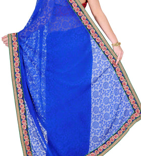 Royal Blue Brasso Saree with Zari Border