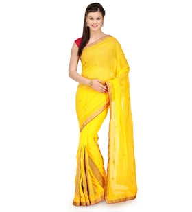 Yellow Faux Chiffon Saree