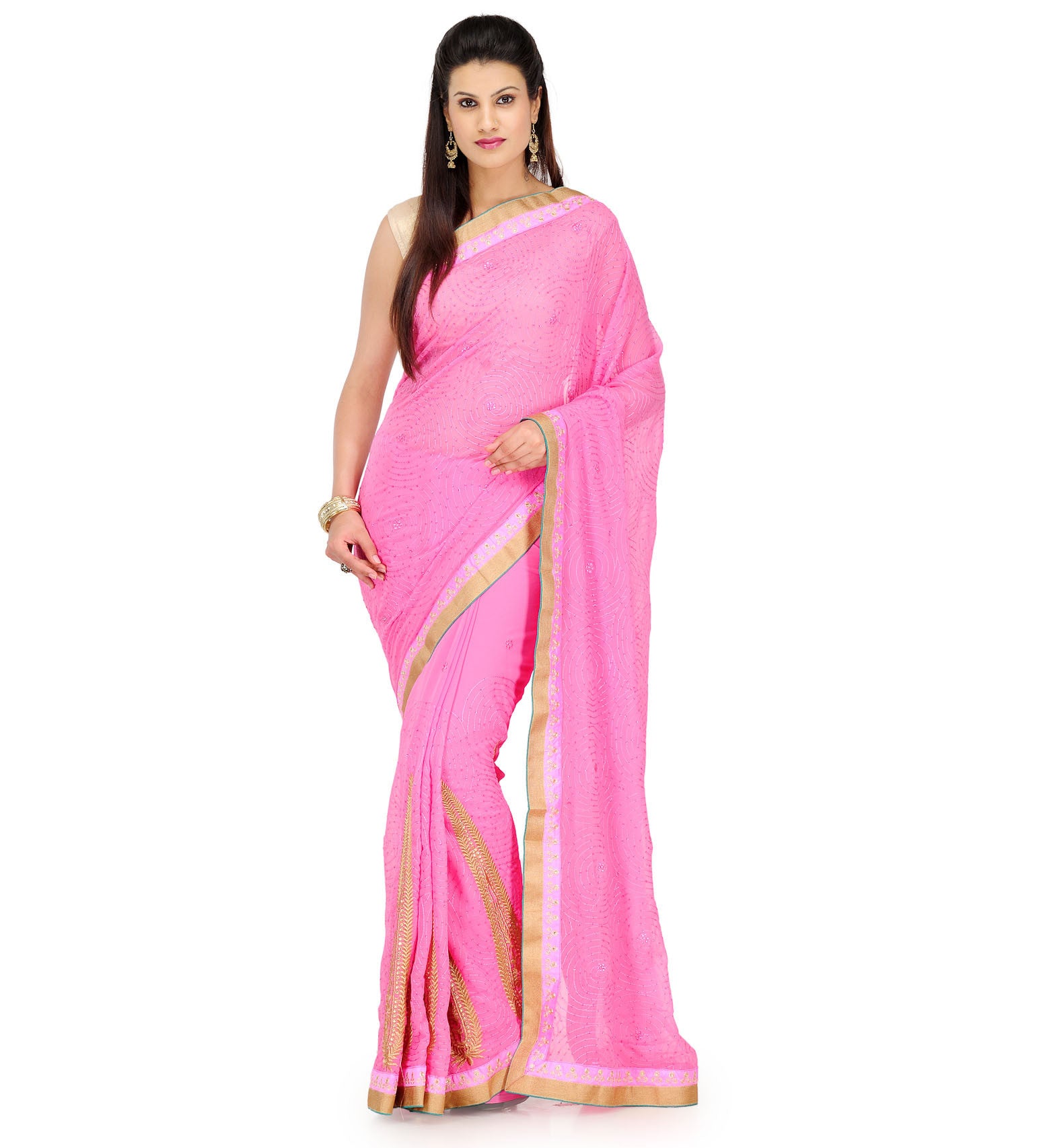 Pink Faux Chiffon Saree