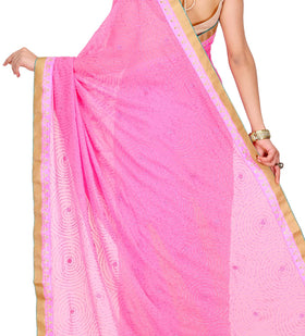 Pink Faux Chiffon Saree