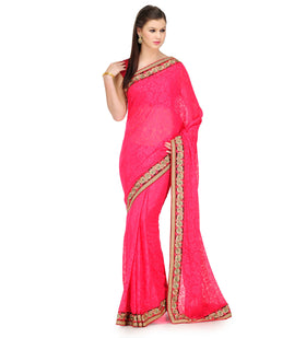 Pink Brasso Saree with Zari Border