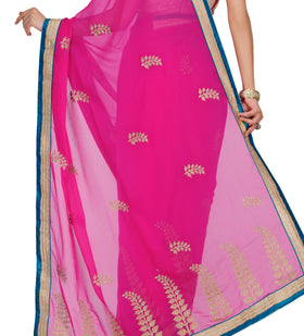 Magenta Faux Chiffon Saree