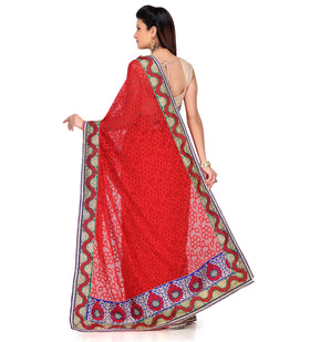 Red Faux Georgette Saree