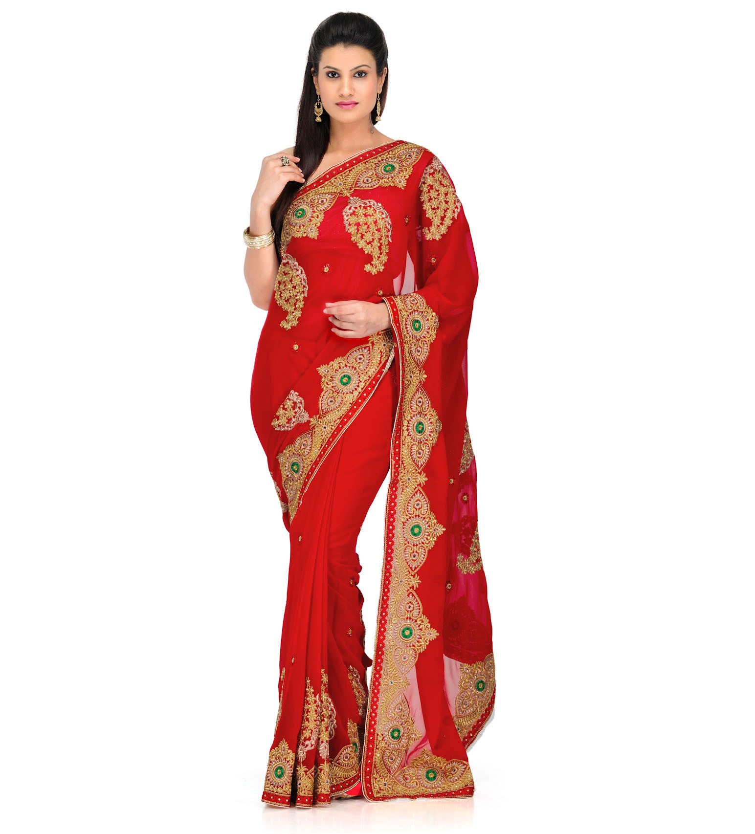 Red Faux Georgette Saree