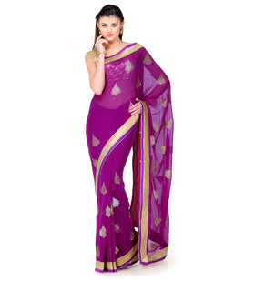 Purple Faux Chiffon Saree with Zari Border