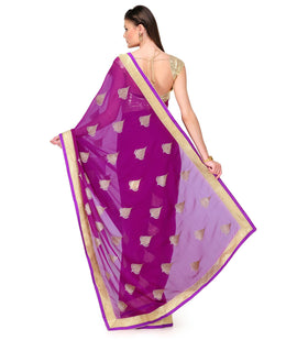 Purple Faux Chiffon Saree with Zari Border