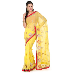 Yellow Faux Chiffon Saree