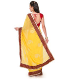 Yellow Faux Chiffon Saree with Zari Border