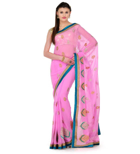 Baby Pink Faux Chiffon Saree