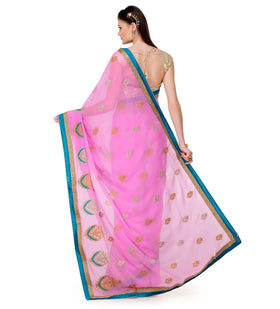 Baby Pink Faux Chiffon Saree