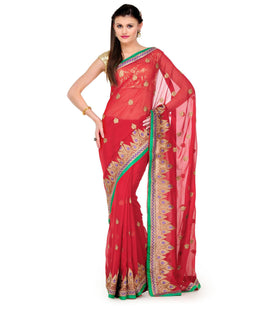 Maroon Faux Chiffon Saree