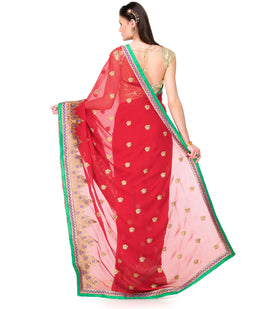 Maroon Faux Chiffon Saree