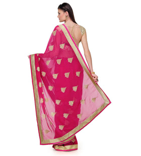 Magenta Faux Chiffon Saree with Zari Border