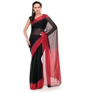 Black & Maroon Faux Georgette Saree