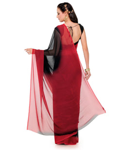 Black & Maroon Faux Georgette Saree