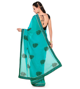 Turquoise Faux Chiffon Saree