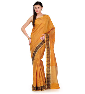 Mustard Dupion Silk Saree