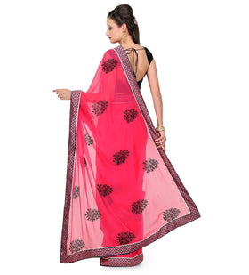 Rose Faux Chiffon Saree with Resham Border