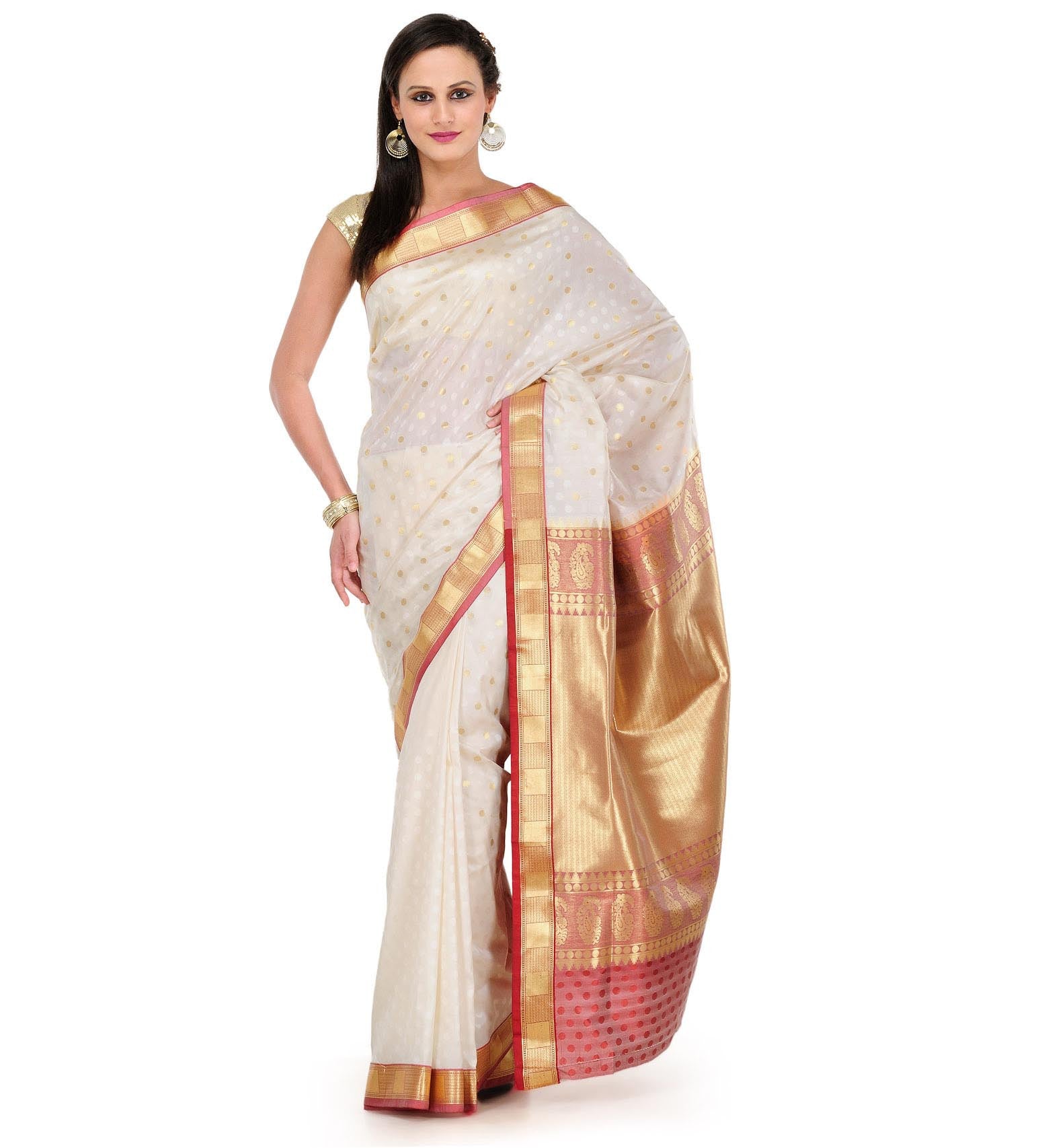 Off White Zari Woven Art Silk Saree