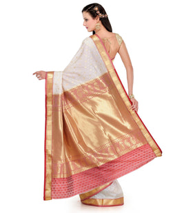 Off White Zari Woven Art Silk Saree