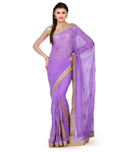 Purple Faux Chiffon Saree