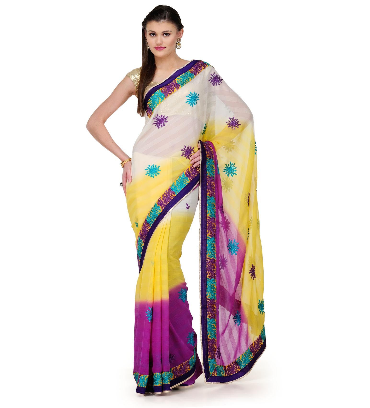 Dark Purple Shaded Faux Chiffon Saree