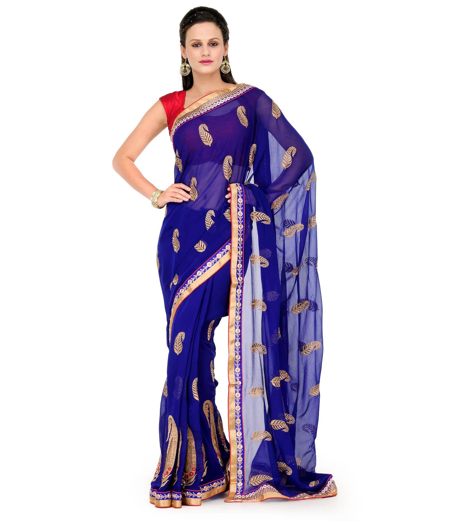 Navy Blue Faux Chiffon Saree