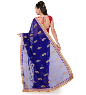 Navy Blue Faux Chiffon Saree