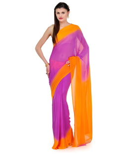 Purple & Orange Faux Georgette Saree