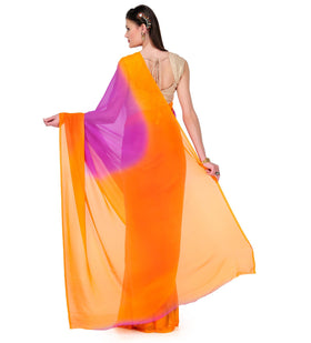 Purple & Orange Faux Georgette Saree