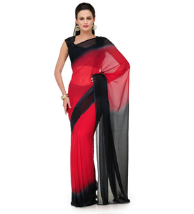 Maroon & Black Faux Georgette Saree