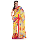 Yellow Faux Georgette Printed Saree