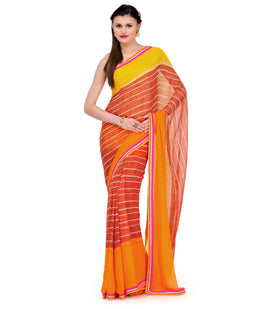 Orange & Yellow Faux Georgette Saree