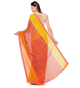 Orange & Yellow Faux Georgette Saree