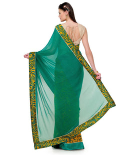 Green & Yellow Faux Chiffon Saree