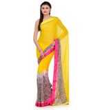 Yellow & Grey Faux Chiffon Saree