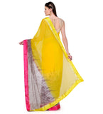 Yellow & Grey Faux Chiffon Saree