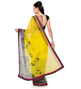 Yellow & Grey Faux Chiffon Saree