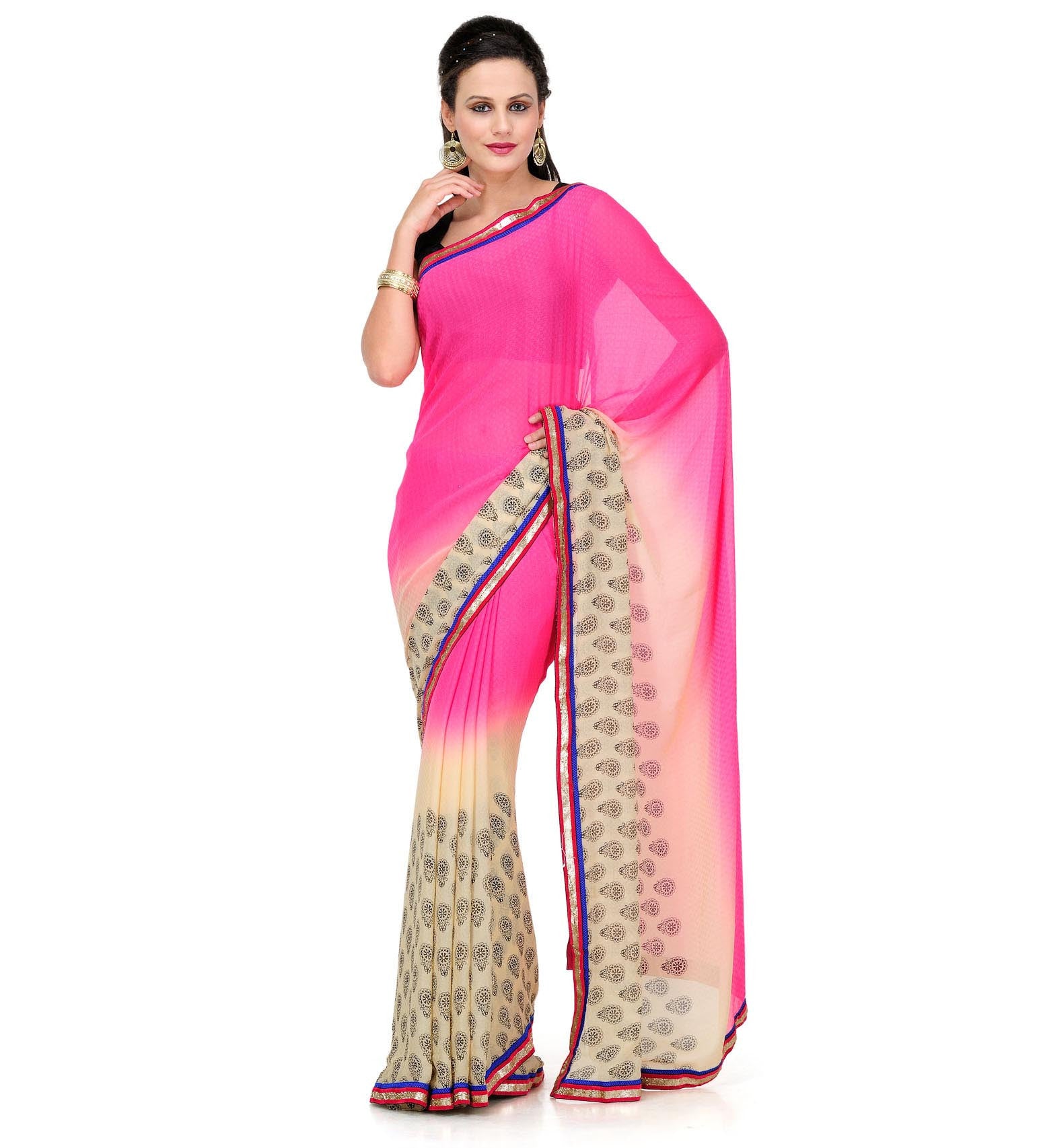 Magenta Shaded Faux Georgette Saree