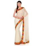 Off White Faux Georgette Saree